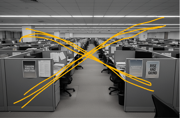 Old office with cubicles